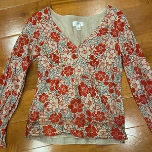LOFT Red and Cream Floral Blouse